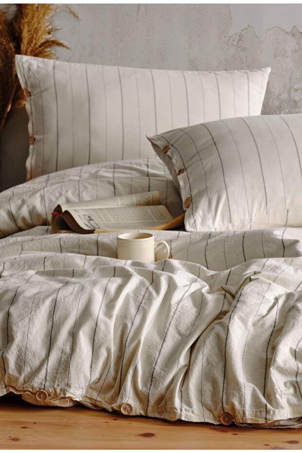 100% Cotton Striped Single Duvet Cover Set - 160x220cm