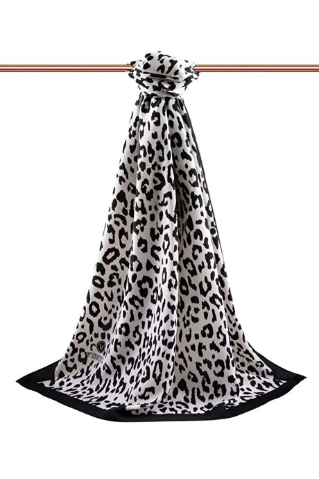 Luxury Medina Silk Shawl - Black & White Leopard Print