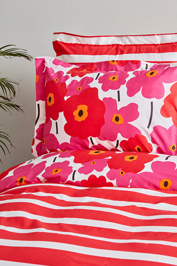 Ernie Doppel-Bettbezug-Set – 100 % Baumwolle, rosa Blumenmuster