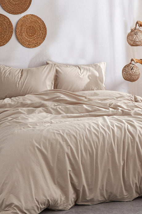 Soft Brown 100% Cotton Double Duvet Cover Set