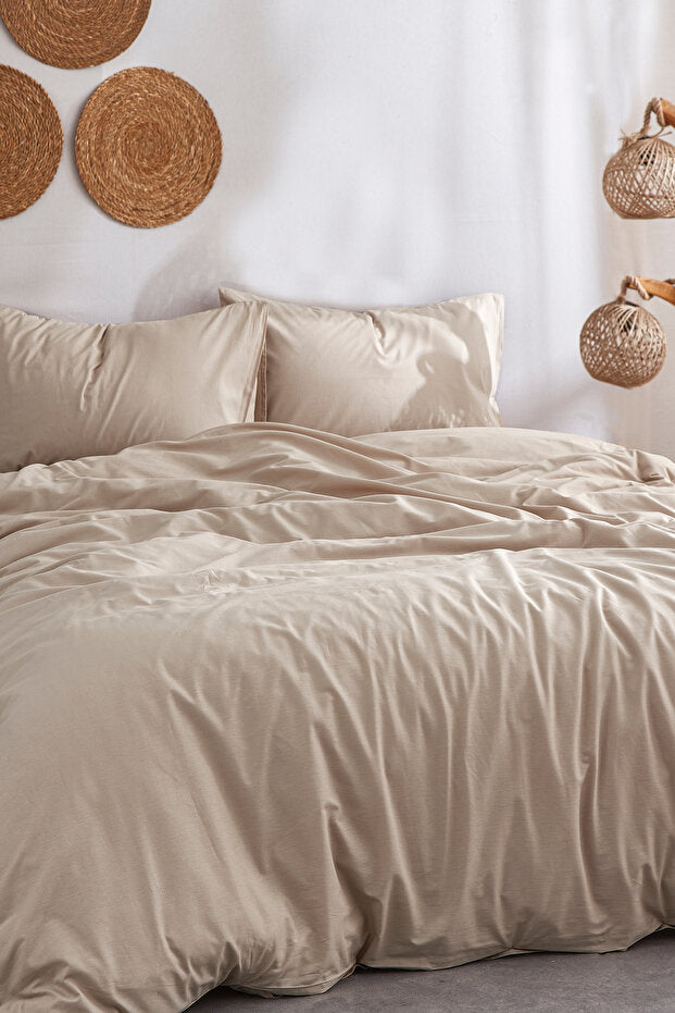 Soft Brown 100% Cotton Double Duvet Cover Set
