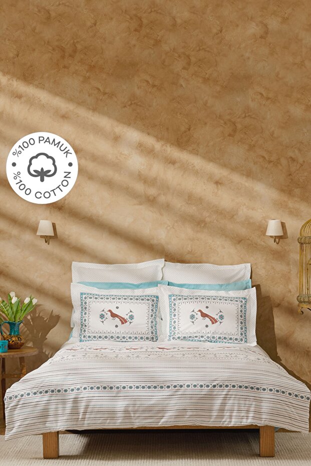 Paye Seljuk Series Blue Bird 100% Cotton Double Duvet Set