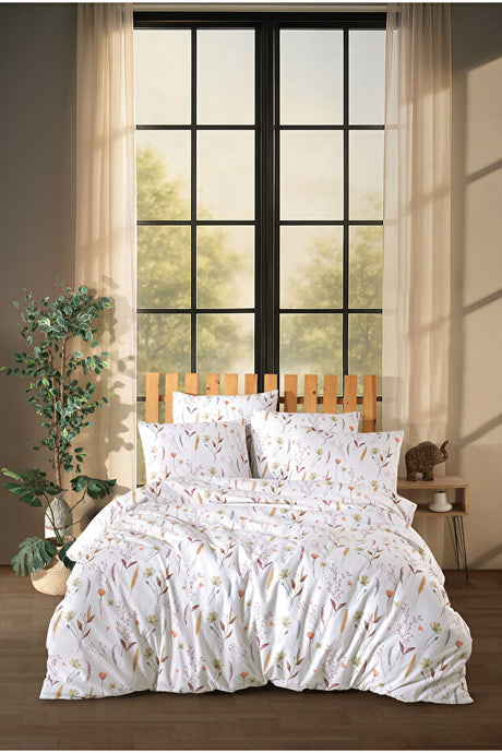 Floral Double Duvet Cover Set - Cotton-Poly Blend with Fitted Sheet