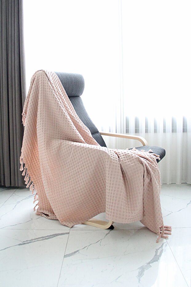 Pink Waffle Weave Throw Blanket - 130x170 Cm
