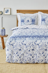 Amelia Blue Single 100% Cotton Fitted Duvet Cover Set