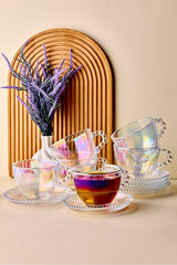 Luster Glass Tea Cup & Saucer Set - 6 Person, 200ml Capacity