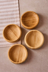 4-Piece Round Bamboo Snack & Serving Bowl Set - 9.5 cm