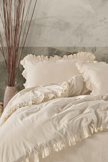 100% Cotton Ruffled Washed Double Duvet Cover Set 200x220cm
