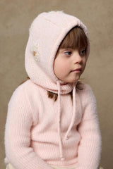 Pink Flower Knitted Mohair Blend Balaclava Beanie
