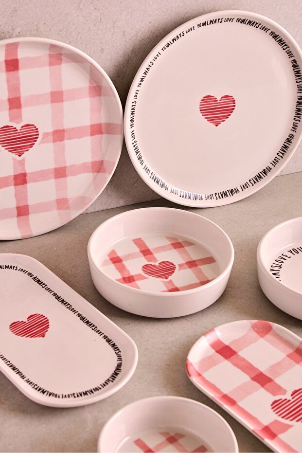Hearts 14 Piece Ceramic Breakfast & Serving Set for 6 People
