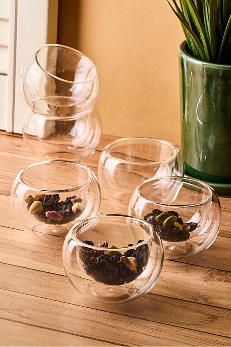 Double-Walled Glass Bowls - Set of 6 for Sauce, Jam & Snacks