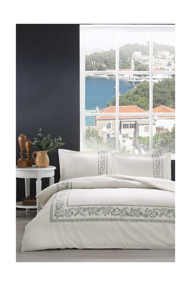 Embroidered Double Duvet Cover Set - 100% Cotton