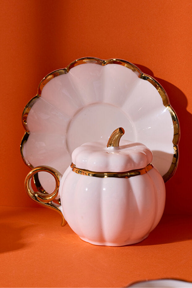 Pumpkin Design Porcelain Coffee Cup Set - 6 Pieces