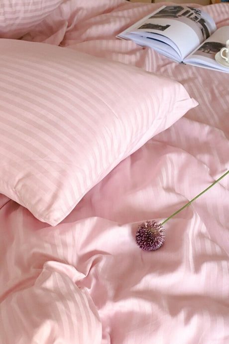 Luxury Hotel Series Pink Striped Single Duvet Cover Set