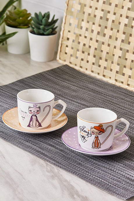 Fancy Cat 2-Person Porcelain Coffee Cup Set - 80ml