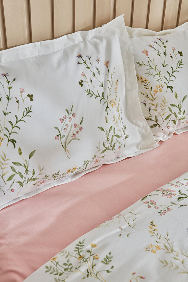 Single Floral 100% Cotton Duvet Cover Set - Green