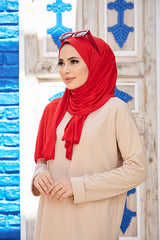 Red Jersey Hijab Shawl - Soft & Lightweight