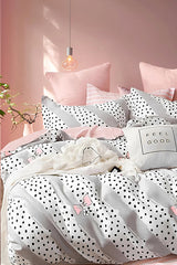 Double Size 4-Piece Duvet Cover Set - Polka Dot & Bow