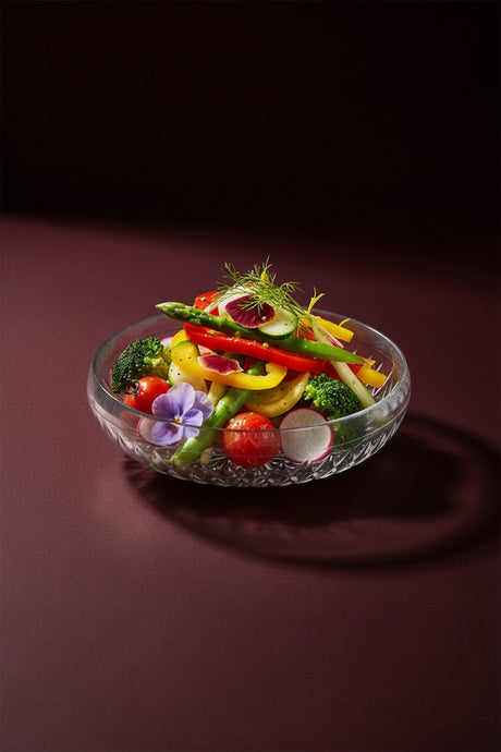 Large Glass Salad & Fruit Bowl - 26cm Scandinavian Style Diamond Cut
