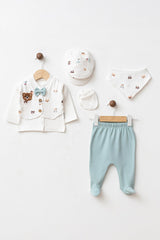 Newborn 100% Cotton Muslin Bear Embroidery 5-Piece Hospital Exit Set