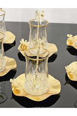 Ensemble de thé en or Atabey Home Premium de 18 pièces avec soucoupes et cuillères en métal