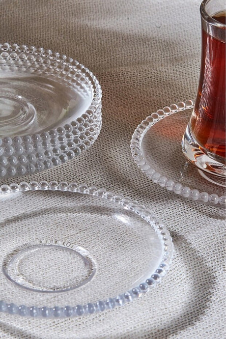 Girona Glass Tea Saucers - 6-Piece Set with Elegant Beaded Edge
