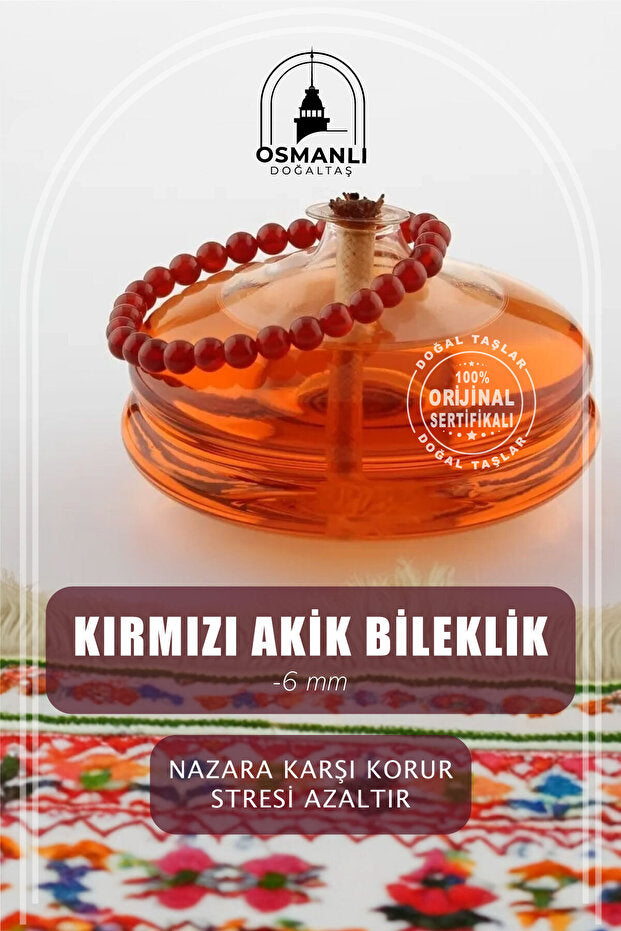 Red Agate Natural Stone Bracelet - 6mm Beads, 18-19cm, Gift Boxed