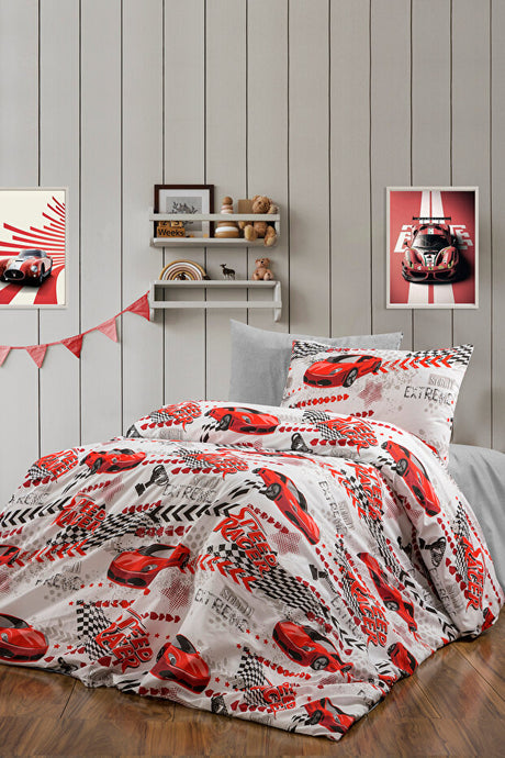 Single Car Print Duvet Cover Set with Fitted Sheet