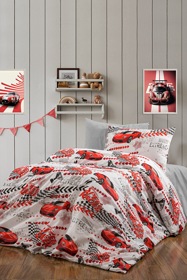 Single Car Print Duvet Cover Set with Fitted Sheet