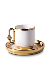 Cihangir Gold Porcelain Coffee Cup Set - Elegant 2 Person Design