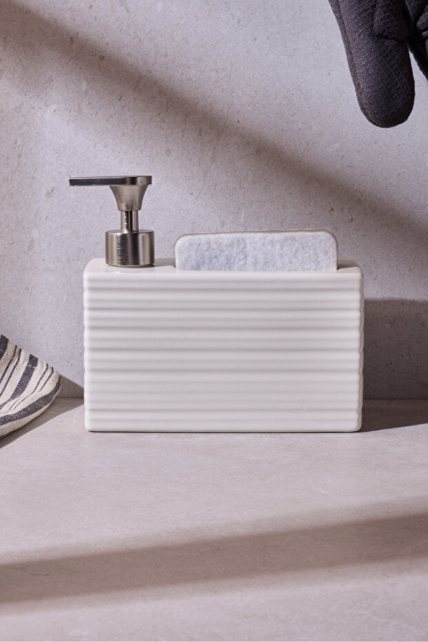 Porcelain Kitchen Liquid Soap Dispenser - 750ml Ribbed Design