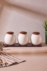 3-Piece Porcelain Spice Jar Set with Wooden Lids