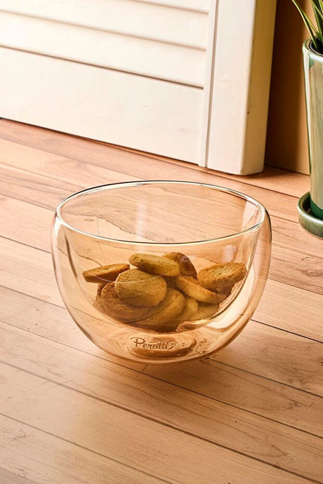 Amber Double-Walled Glass Bowl - 550ml Multi-Purpose Serving