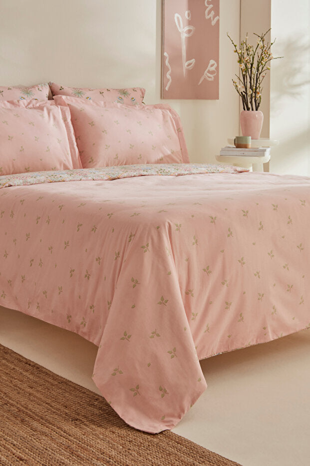 Flovy 100% Cotton Double Duvet Cover Set - Powder Pink