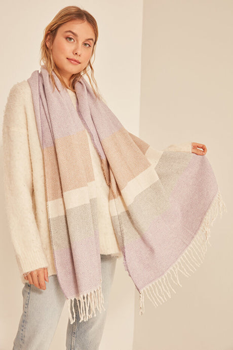 Weicher Fischgrät-Lila-Beige Schal