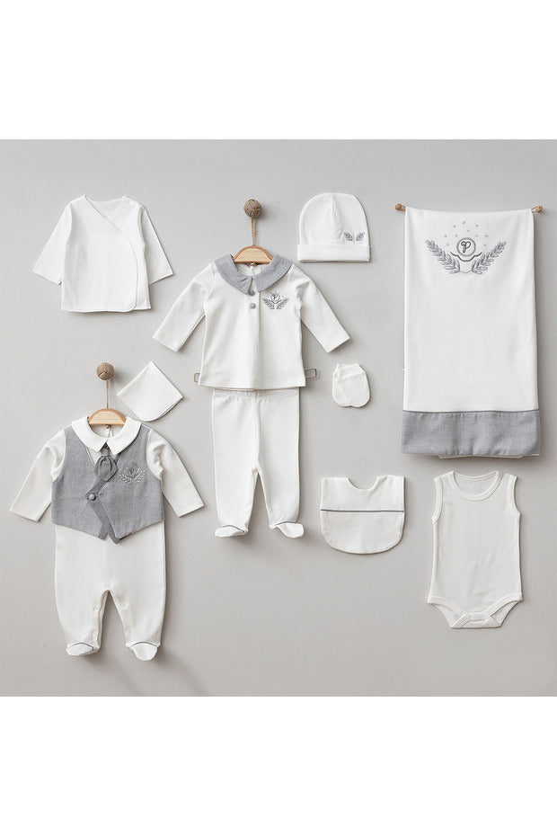 Newborn Baby Boy 10-Piece Hospital Exit Clothing Set with Vest & Tie