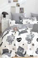 CUTE White Double Duvet Cover Set - 4 Piece, 200x220 cm