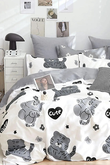 CUTE White Double Duvet Cover Set - 4 Piece, 200x220 cm
