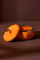 Pumpkin Porcelain Lidded Storage Container - 8.5x8.5x3.6 cm
