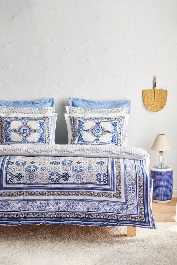 Alfama 100% Cotton Double Duvet Cover Set - Blue