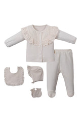 Baby Girl 5-Piece Quilted Newborn Set with Embroidered Collar