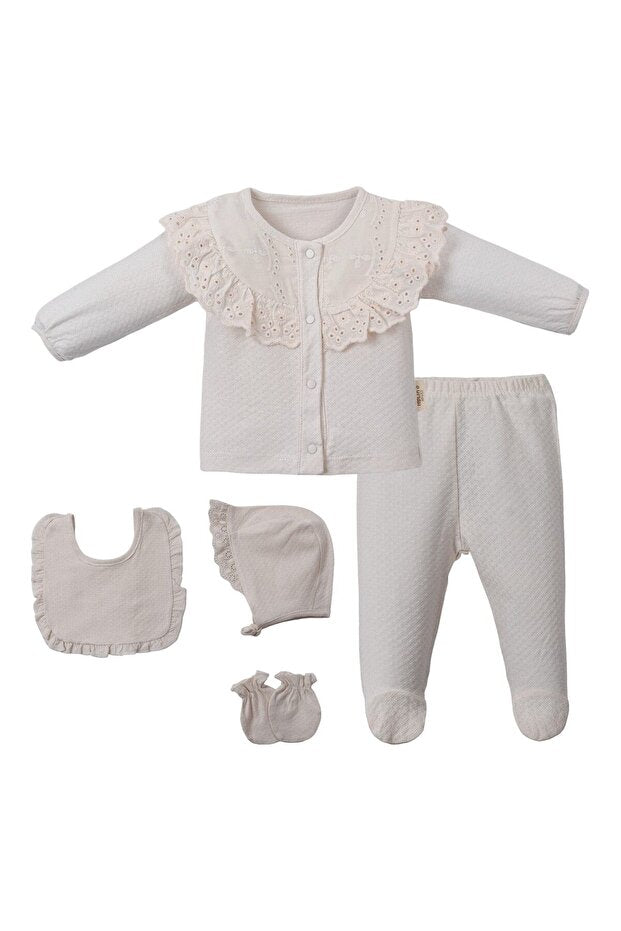 Baby Girl 5-Piece Quilted Newborn Set with Embroidered Collar