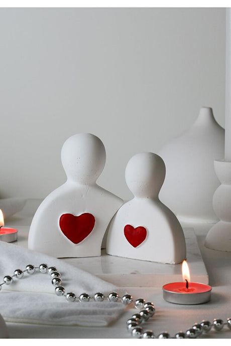 Red Heart Lover Figurines - Concrete Valentine's Day Decor
