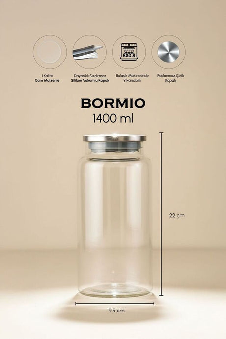 Metal Lid Glass Storage Jar - 1400ml Capacity for Pantry Organization
