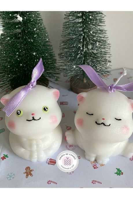 Handmade Vanilla Scented Cat Figurine Candles - 2-Piece Gift Set