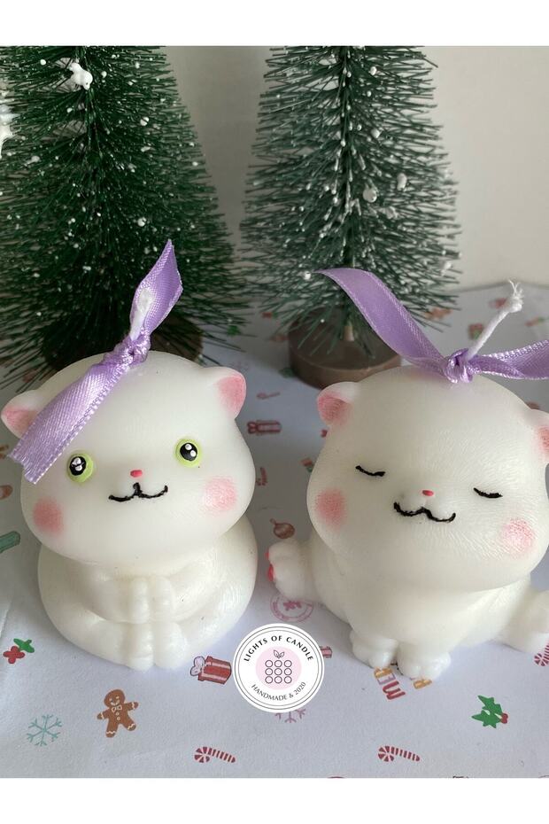 Handmade Vanilla Scented Cat Figurine Candles - 2-Piece Gift Set