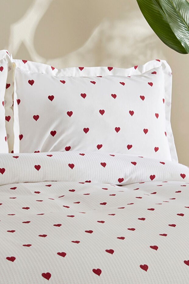 Amour 100% Cotton Double Pique Set - Red Hearts Design