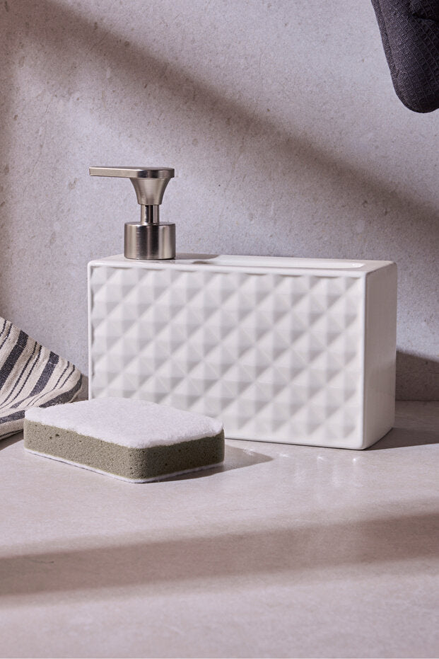 750ml Porcelain Kitchen Soap Dispenser with Integrated Sponge Holder