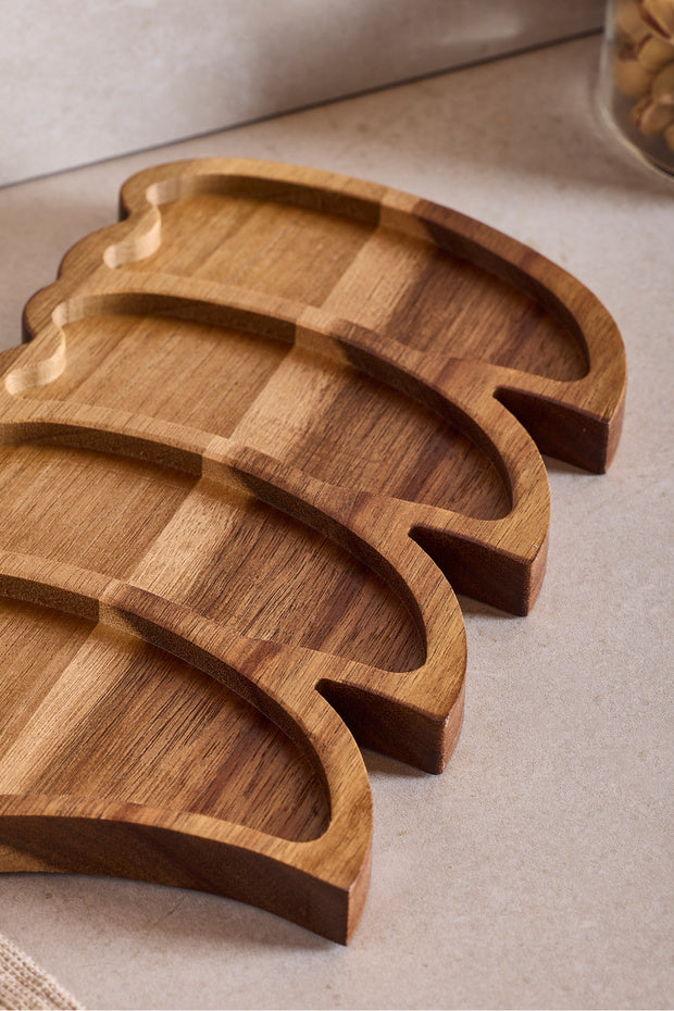 Acacia 4-Compartment Heart-Shaped Serving Tray - 25x14 cm