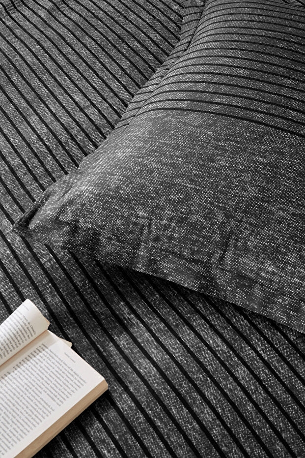 Noir Single 3-Piece Striped 100% Cotton Duvet Cover Set